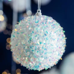KAEMINGK Lot de 12 boules de Noël (D80 mm) Sequins irisé Blanc
