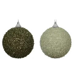 KAEMINGK Lot de 12 boules de Noël (D80 mm) Sequins pailletés Romarin et Menthe blanche Vert romarin New