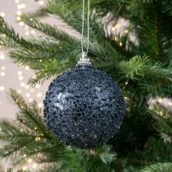 KAEMINGK Lot de 12 boules de Noël (D80 mm) strass pailletés Bleu nuit Online