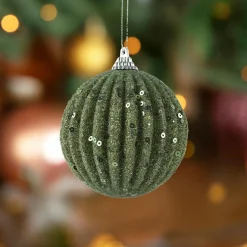 KAEMINGK Lot de 12 boules de Noël (D80 mm) Strass pailletés Vert romarin Sale
