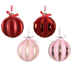 KAEMINGK Lot de 12 boules de Noël en verre (D80 mm) Velours et noeud et rose Rouge Outlet