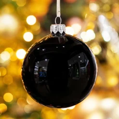 KAEMINGK Lot de 4 boules de Noël en verre (D100 mm) Arctique brillante Noir Hot