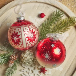 KAEMINGK Lot de 12 boules de Noël en verre (D80 mm) Meribel pailleté argent Rouge Outlet
