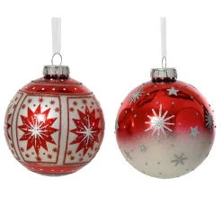 KAEMINGK Lot de 12 boules de Noël en verre (D80 mm) Meribel pailleté argent Rouge Outlet