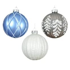 KAEMINGK Lot de 12 boules de Noël en verre (D100 mm) Rêverie , blanc et gris Bleu Ciel Best