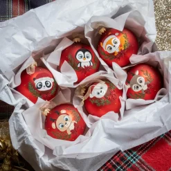 KAEMINGK Lot de 6 boules de Noël en verre (D80 mm) Animaux Yeux de biche Rouge Sale