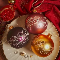 KAEMINGK Lot de 6 boules de Noël en verre (D80 mm) Bucolique Or, figue et rose Multicolore Best