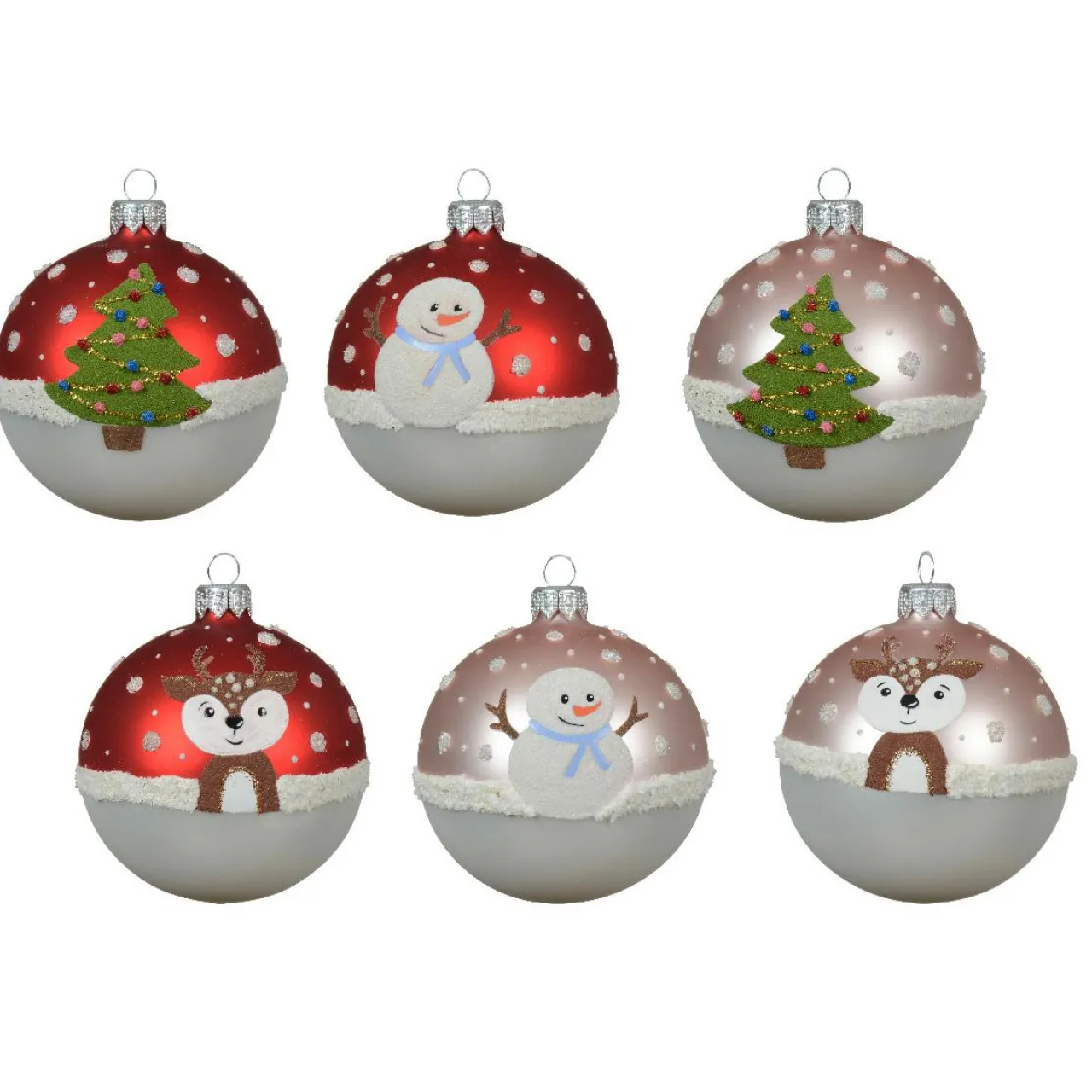 KAEMINGK Lot de 6 boules de Noël en verre (D80 mm) Fantaisie Enneigée Multicolore Hot