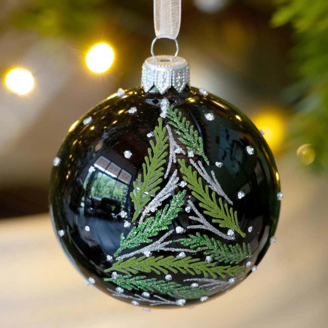 KAEMINGK Lot de 6 boules de Noël en verre (D80 mm) Branches de sapin Noir Online