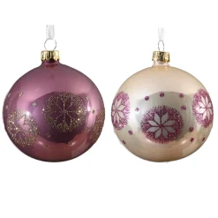 KAEMINGK Lot de 6 boules de Noël en verre (D80 mm) Médaillon de neige et perle Rose Sale