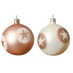 KAEMINGK Lot de 6 boules de Noël en verre (D80 mm) Storia Blanc et Rose