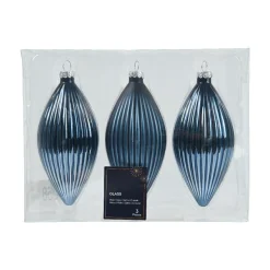 KAEMINGK Lot de 3 boules de Noël en verre (D60 mm) Goutte précieuse Bleu nuit Discount