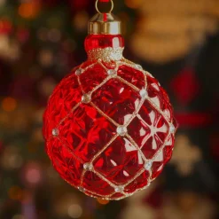 KAEMINGK Lot de 3 boules de Noël en verre (D80 mm) Carrat Rouge Hot