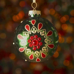 KAEMINGK Lot de 3 boules de Noël en verre (D80 mm) Folk Flower Vert Outlet