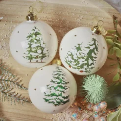 KAEMINGK Lot de 3 boules de Noël en verre (D80 mm) Forêt mystique Blanc laine Outlet
