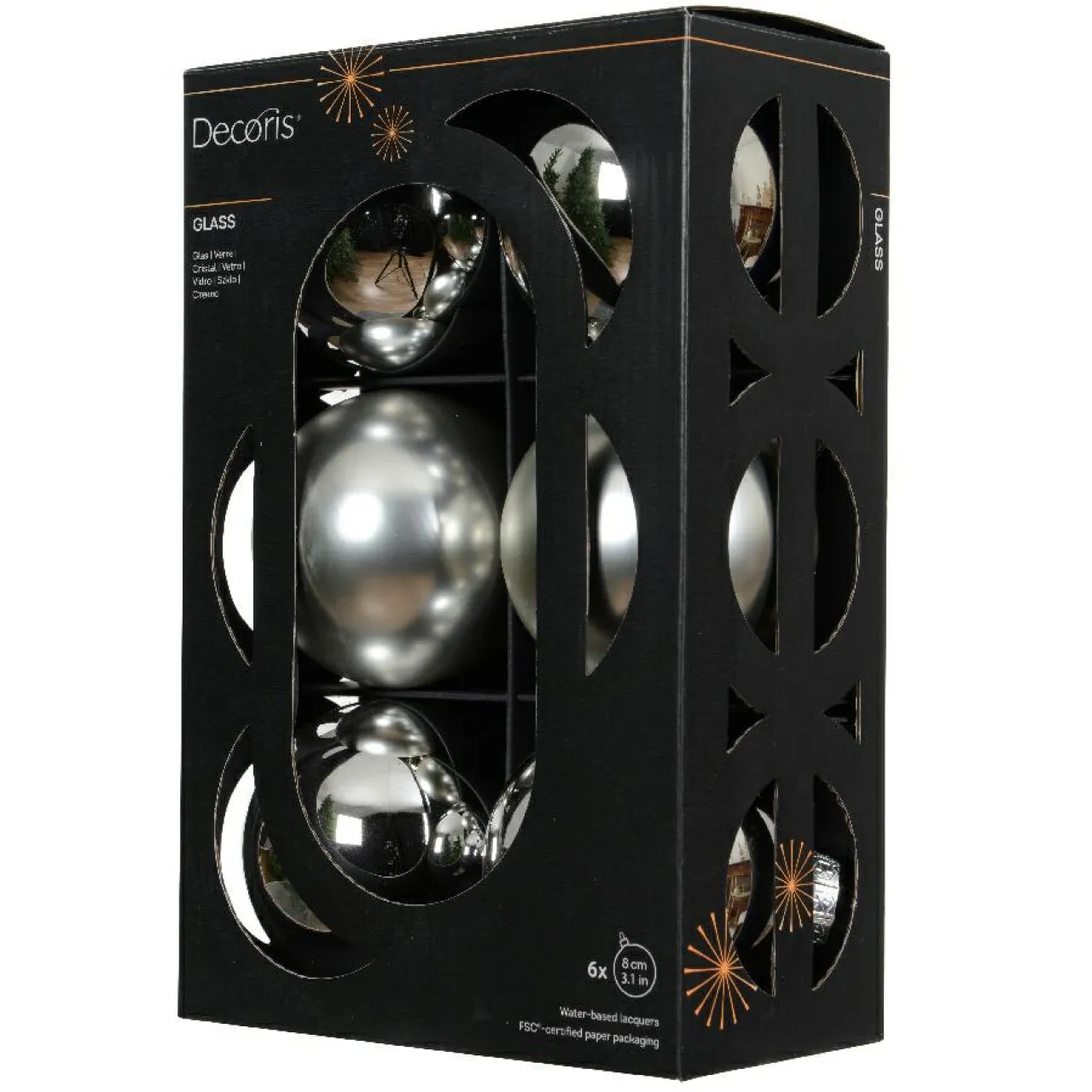 KAEMINGK Lot de 6 boules de Noël en verre (D80 mm) Boréal Argent Best