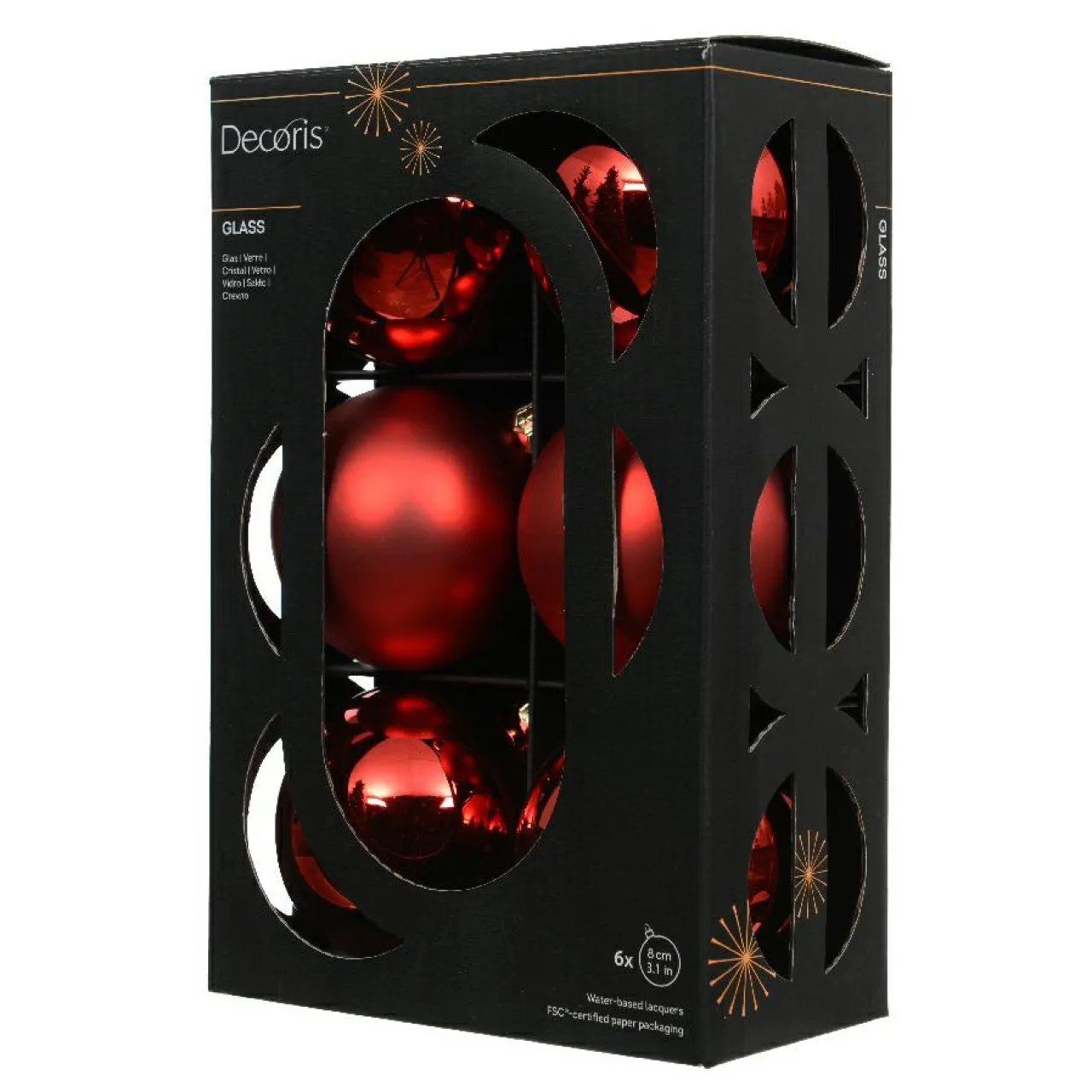 KAEMINGK Lot de 6 boules de Noël en verre (D80 mm) Boréal Rouge Best