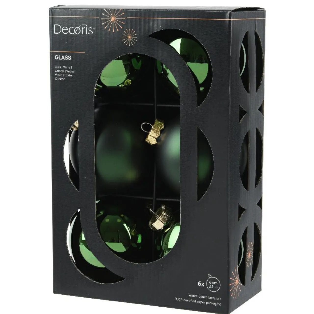 KAEMINGK Lot de 6 boules de Noël en verre (D80 mm) Boréal Vert sapin Clearance