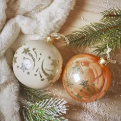 KAEMINGK Lot de 6 boules de Noël en verre (D80 mm) Étoiles filantes et blanc Pêche Clearance