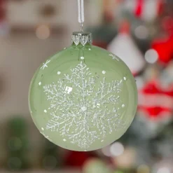 KAEMINGK Lot de 6 boules de Noël en verre (D80 mm) Flocon féerique Vert Hot