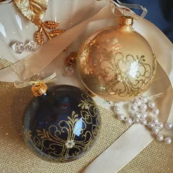 KAEMINGK Lot de 6 boules de Noël en verre (D80 mm) Marie-Antoinette nuit et perle Bleu Clearance