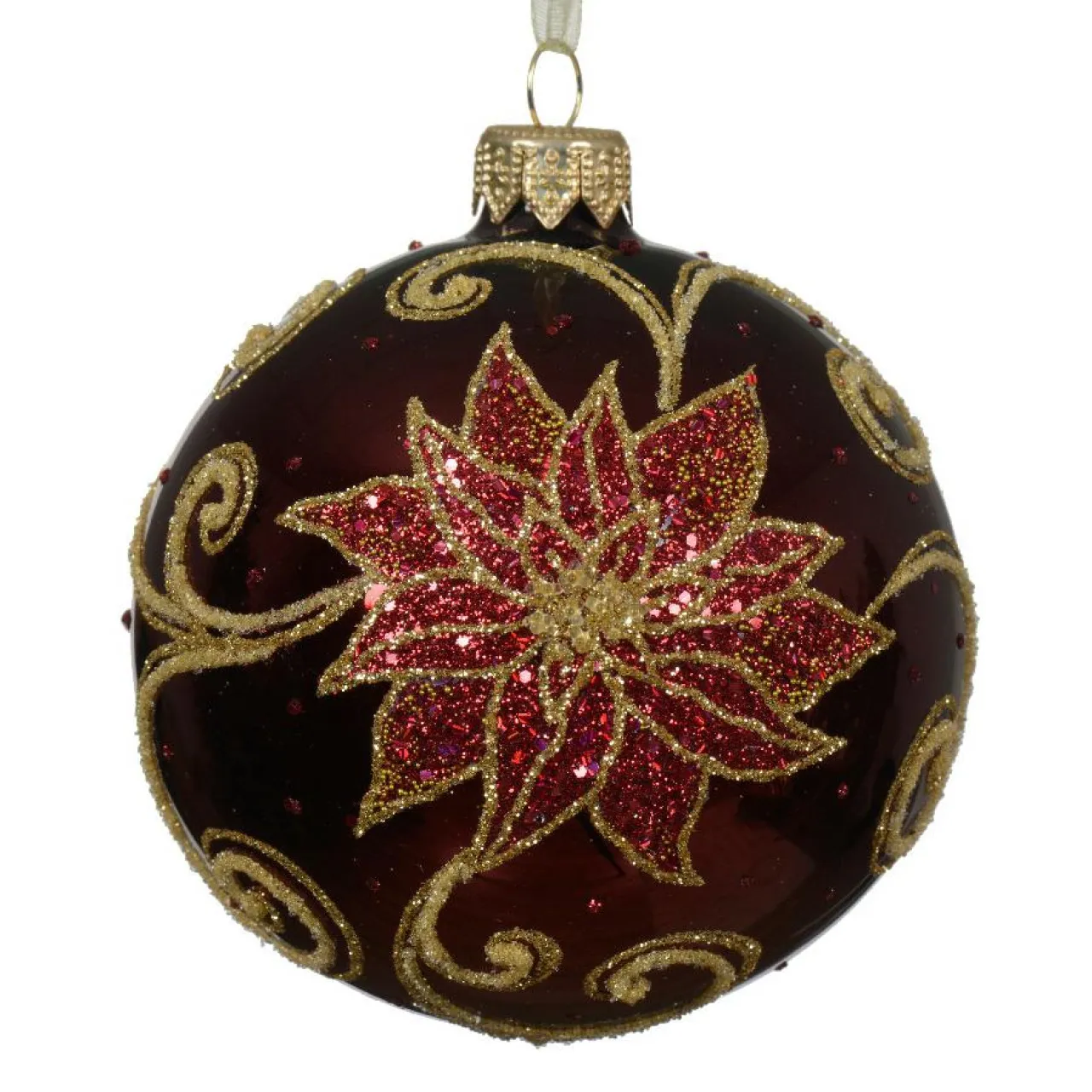 KAEMINGK Lot de 6 boules de Noël en verre (D80 mm) Poinsettia Bordeaux Best