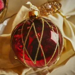 KAEMINGK Lot de 6 boules de Noël en verre (D80 mm) Prestige pailleté or Bordeaux New