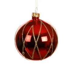 KAEMINGK Lot de 6 boules de Noël en verre (D80 mm) Prestige pailleté or Rouge Outlet
