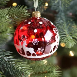 KAEMINGK Lot de 6 boules de Noël en verre (D80 mm) Rudolf Rouge Clearance