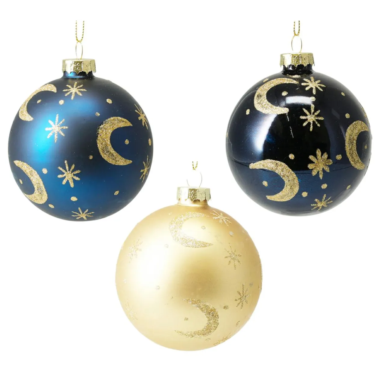 KOOPMAN Lot de 12 boules de Noël en verre (D80 mm) Moon nuit et doré Bleu Online