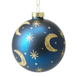 KOOPMAN Lot de 12 boules de Noël en verre (D80 mm) Moon nuit et doré Bleu Online
