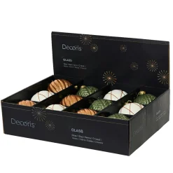 KAEMINGK Lot de 12 boules de Noël en verre (D100 mm) Rêverie Blanc laine, et Vert romarin Cognac Online
