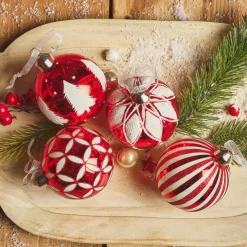 KAEMINGK Lot de 12 boules de Noël en verre (D80 mm) Cirque enchanté et Blanc Rouge Discount