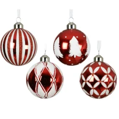 KAEMINGK Lot de 12 boules de Noël en verre (D80 mm) Cirque enchanté et Blanc Rouge Discount