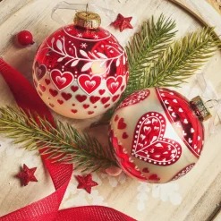 KAEMINGK Lot de 12 boules de Noël en verre (D80 mm) Cœur de Noël Rouge