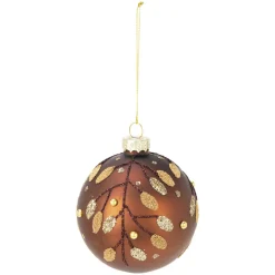 KOOPMAN Lot de 12 boules de Noël en verre (D80 mm) Feuilles d'or Marron Discount