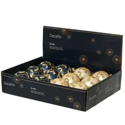 KAEMINGK Lot de 12 boules de Noël en verre (D80 mm) Feuilles d', bleu nuit et perle Or Hot