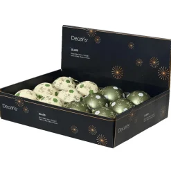 KAEMINGK Lot de 12 boules de Noël en verre (D80 mm) Fleurs Nature et blanc Vert matcha