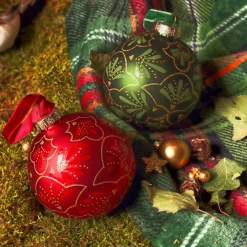 KAEMINGK Lot de 12 boules de Noël en verre (D80 mm) Gatsby Vert et rouge Vert sapin Hot