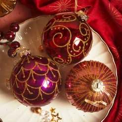 KAEMINGK Lot de 12 boules de Noël en verre (D80 mm) Palais Italiens Figue et or Violet Best