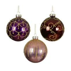 KAEMINGK Lot de 12 boules de Noël en verre (D80 mm) Palais Italiens Figue et or Violet Best