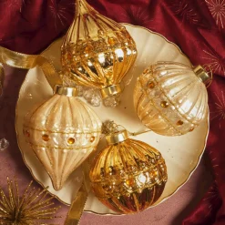 KAEMINGK Lot de 12 boules de Noël en verre (D80 mm) Perle de Venise et perle Or Discount