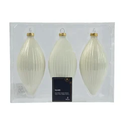 KAEMINGK Lot de 3 boules de Noël en verre (D60 mm) Goutte précieuse Blanc laine Discount