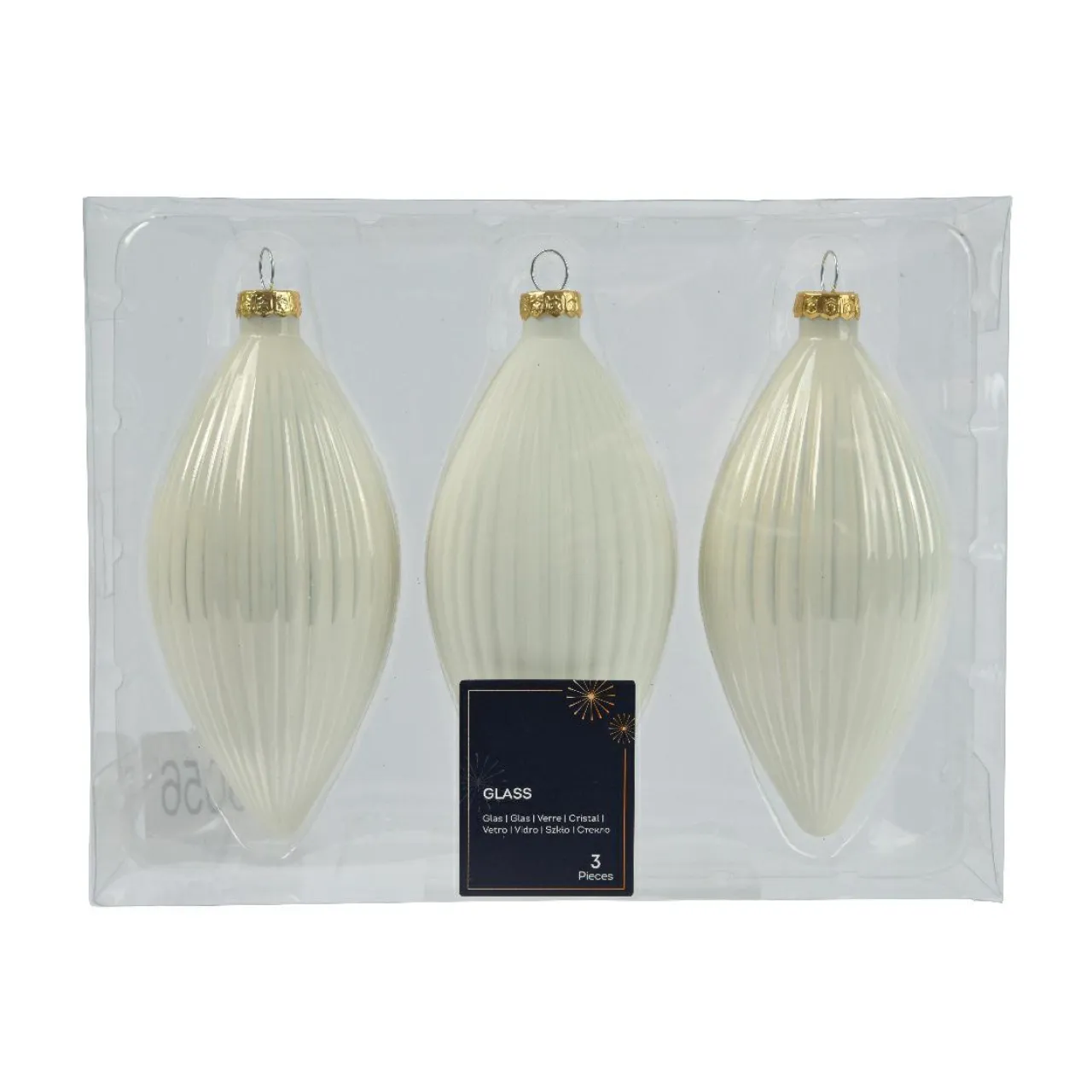 KAEMINGK Lot de 3 boules de Noël en verre (D60 mm) Goutte précieuse Blanc laine Discount
