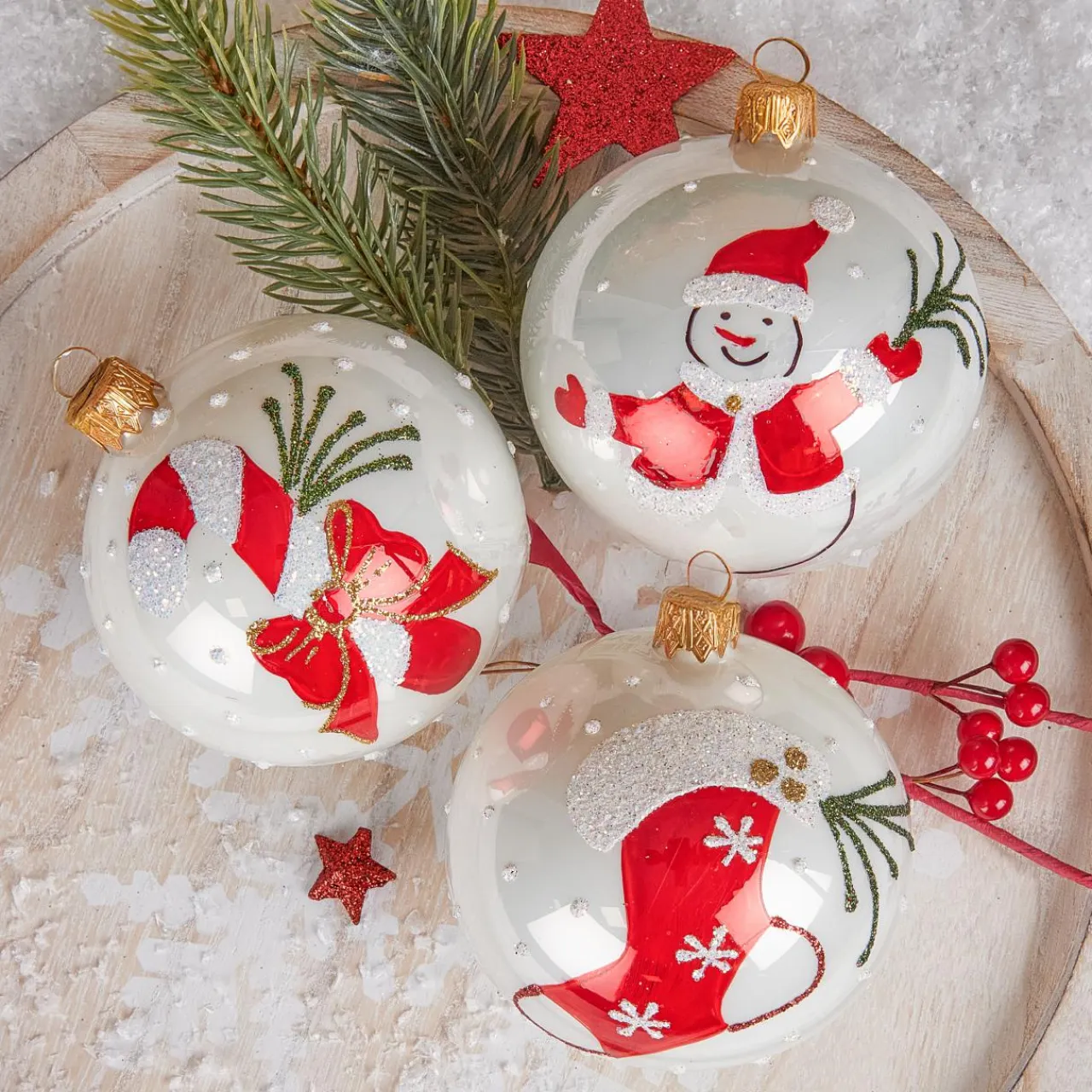 KOOPMAN Lot de 12 boules de Noël en verre (D80 mm) Noël Tradition nacré Blanc New