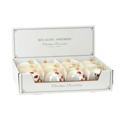 KOOPMAN Lot de 12 boules de Noël en verre (D80 mm) Noël Tradition nacré Blanc New