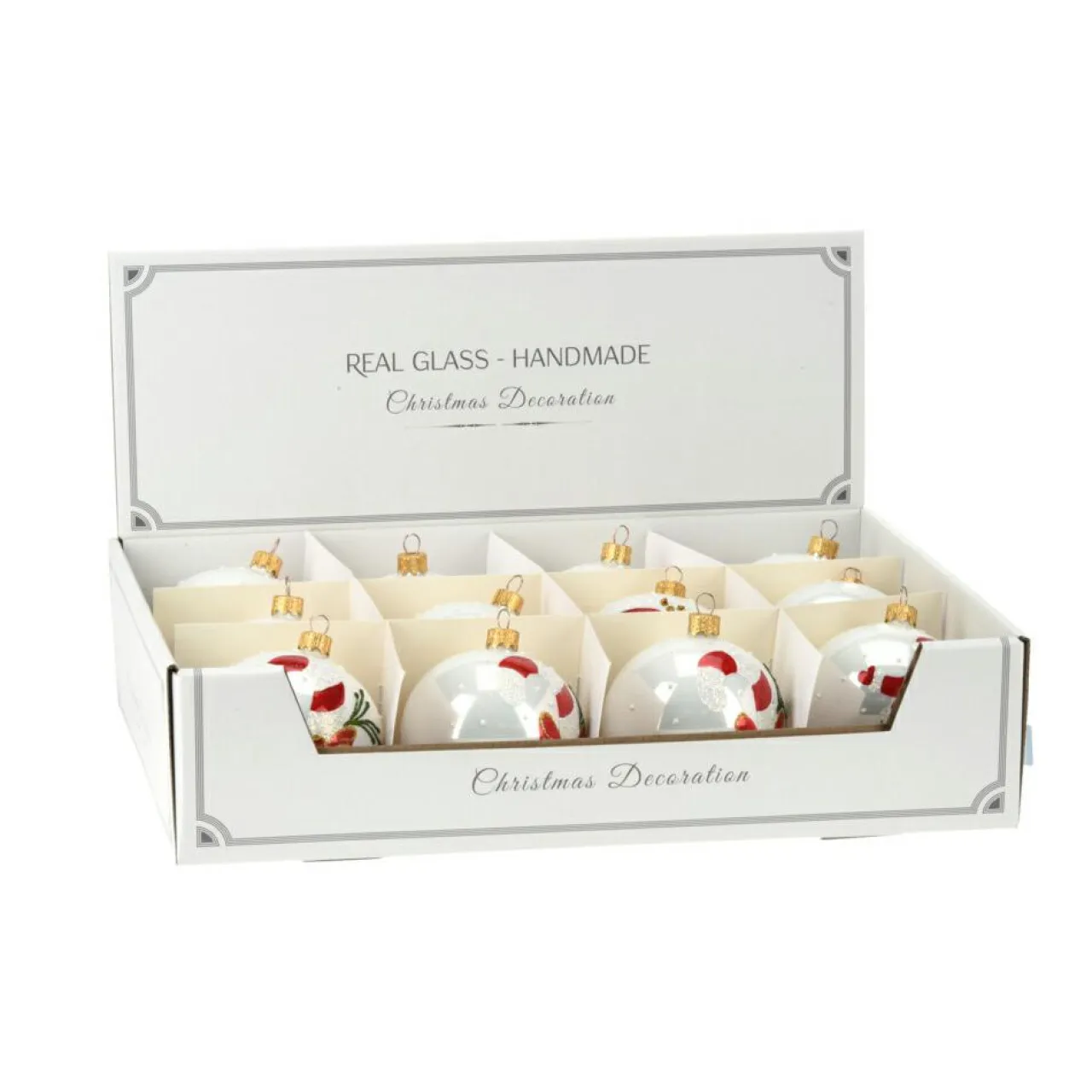 KOOPMAN Lot de 12 boules de Noël en verre (D80 mm) Noël Tradition nacré Blanc New