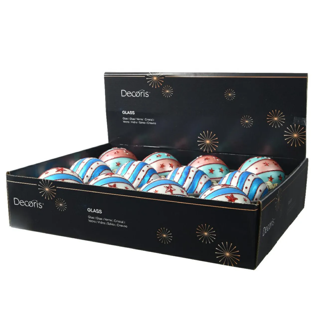 KAEMINGK Lot de 12 boules de Noël en verre (D80 mm) Grand Chapiteau Multicolore Bleu