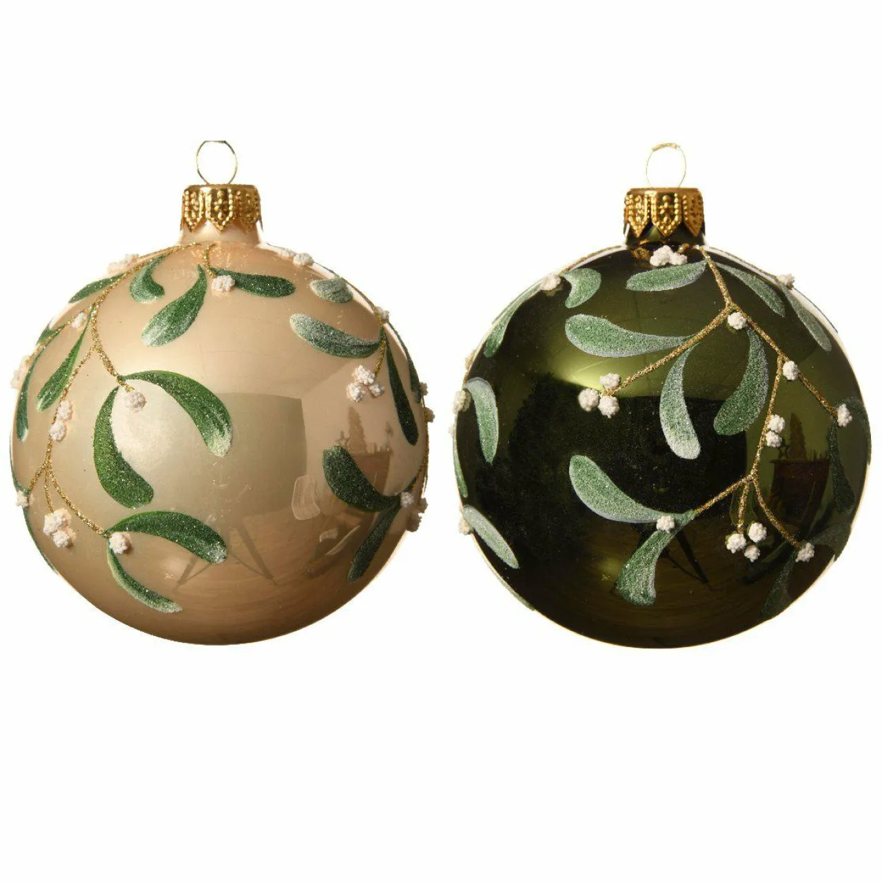 KAEMINGK Lot de 6 boules de Noël en verre (D80 mm) Fleurs de gui Vert Online