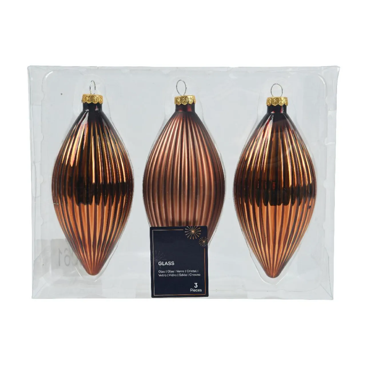 KAEMINGK Lot de 3 boules de Noël en verre (D60 mm) Goutte précieuse Brun café Best